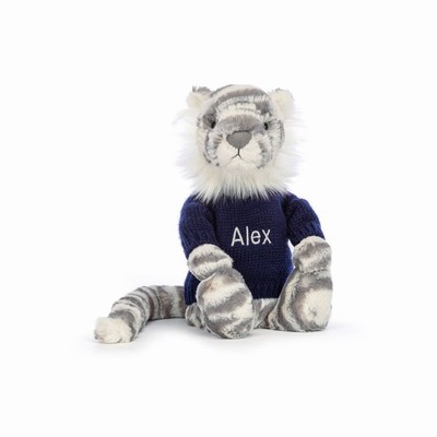 Jellycat Bashful Snow Tiger with Navy Jumper UK | 67034WHCF